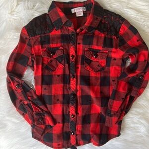 Xhilaration Flannel with Hearts, Lace, Crystal Buttons Size XS or 4/5